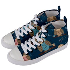 Seamless-pattern-owls-dreaming Women s Mid-top Canvas Sneakers