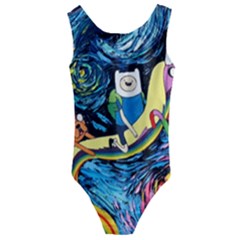 Cartoon Parody  Art Starry Night Van Gogh Kids  Cut-out Back One Piece Swimsuit