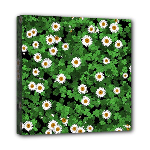 Daisies Clovers Lawn Digital Drawing Background Mini Canvas 8  X 8  (stretched)