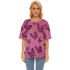 Pink Glitter Butterfly Oversized Basic T-shirt