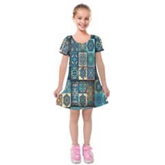 Texture, Pattern, Abstract, Colorful, Digital Art Kids  Short Sleeve Velvet Dress