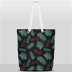 Memphis-seamless-patterns-abstract-jumble-textures Full Print Rope Handle Tote (small)