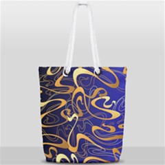 Squiggly Lines Blue Ombre Full Print Rope Handle Tote (small)