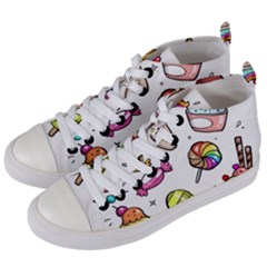 Doodle Cartoon Drawn Cone Food Women s Mid-top Canvas Sneakers