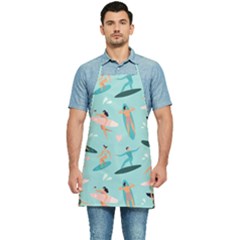 Beach Surfing Surfers With Surfboards Surfer Rides Wave Summer Outdoors Surfboards Seamless Pattern Kitchen Apron