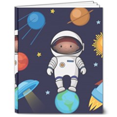 Boy Spaceman Space Rocket Ufo Planets Stars 8  X 10  Hardcover Notebook