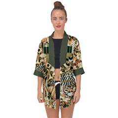 Floral Leaf Chain Patchwork Pattern 2 Open Front Chiffon Kimono