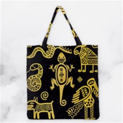 Mexican Culture Golden Tribal Icons Grocery Tote Bag