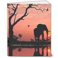 Elephant Landscape Tree Africa Sunset Safari Wild 8  X 10  Hardcover Notebook