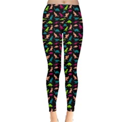 Black Colorful Dinosaur Yellow Dinosaur Leggings 