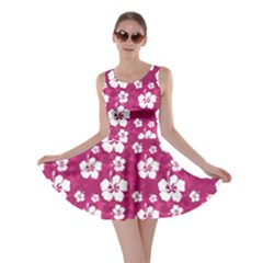 Hot Pink Hawaii Red Pattern With Hibiscus Flowers On Red  Skater Dress