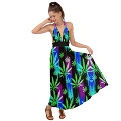 Marijuana Marijuana Leaves Colorful Neon Backless Maxi Beach Dress