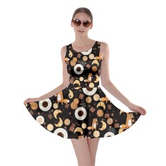 Black Cookies Pink Lollipop Candy Macaroon Cupcake Donut Skater Dress