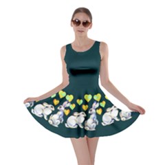 Cute Rabbit With Hearts Dark Slate Gray Skater Dress