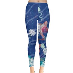 Watercolor Fish Blue Red Watercolor Dolphins Pattern Leggings