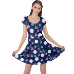 Science Germs School Flask Print Dark Purple Blue Cap Sleeve Dress