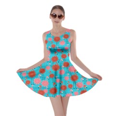 Cartoon Flamingo Blue Aqua Flamingo Bird Pattern Skater Dress