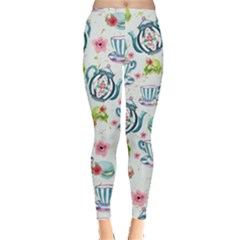 Tea Time Teal Pink Lollipop Candy Macaroon Cupcake Donut Leggings 