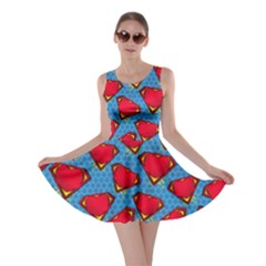 Red Super Heart Steel Blue Skater Dress