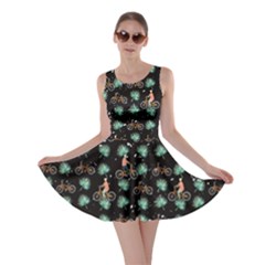 Black & Teal Palm Leaf Bike Skater Dress