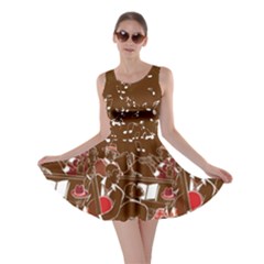 Musical Jazz Notes Brown Pattern Double Sided Skater Dress