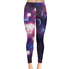 Cute Kitty Cat Astronaut Dark Purple Space Leggings 