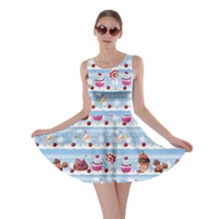 Light Blue Cakes Pink Lollipop Candy Macaroon Cupcake Donut Skater Dress