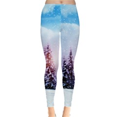 Snow Light Blue Elegant Xmas Tree Leggings