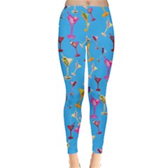 Night Light Blue Cocktail Martini Alcohol Print Leggings 