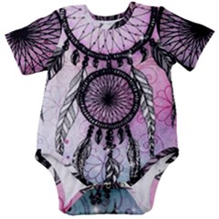 Dream Catcher Art Feathers Pink Baby Short Sleeve Bodysuit