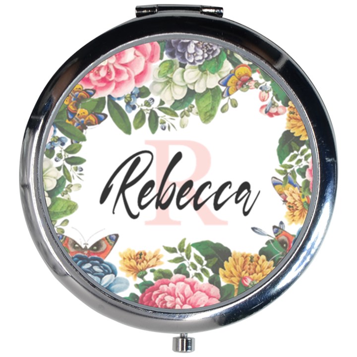 Personalized Flower Initial Name Mini Round Mirror Mini Round Mirror