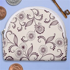 Retro Floral Texture, Light Brown Retro Background Horseshoe Style Canvas Pouch