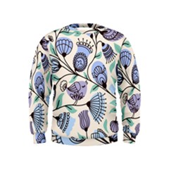 Retro Texture With Birds Kids  Sweatshirt