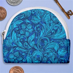 Blue Floral Pattern Texture, Floral Ornaments Texture Horseshoe Style Canvas Pouch