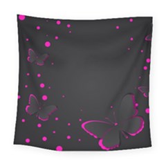 Butterflies, Abstract Design, Pink Black Square Tapestry (large)