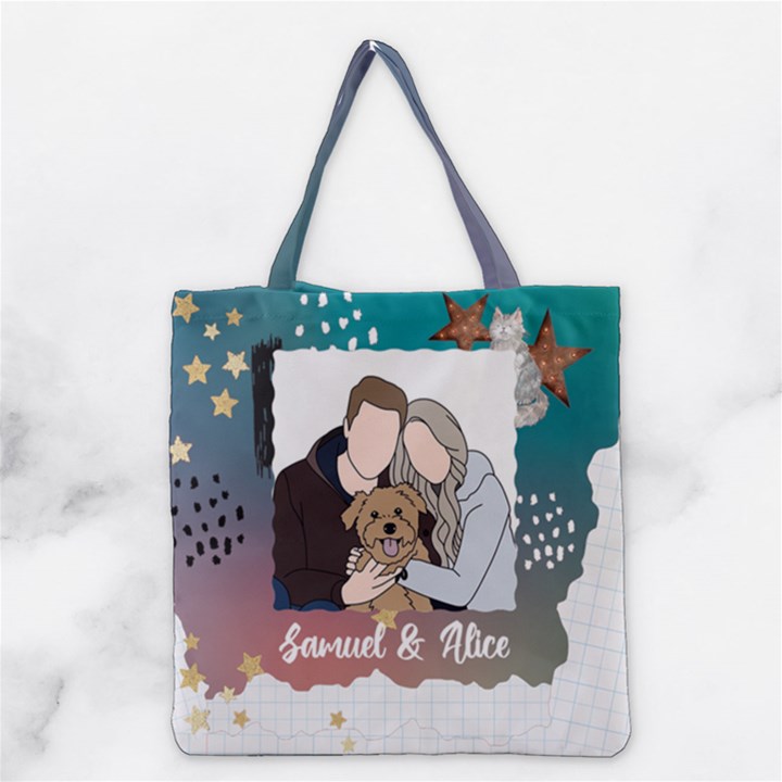 Personalized Photo Illustration Lover Name Tote Bag Grocery Tote Bag