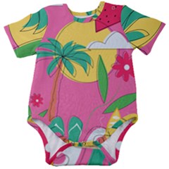 Ocean Watermelon Vibes Summer Surfing Sea Fruits Organic Fresh Beach Nature Baby Short Sleeve Bodysuit