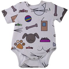Cat Dog Pet Doodle Cartoon Sketch Cute Kitten Kitty Animal Drawing Pattern Baby Short Sleeve Bodysuit