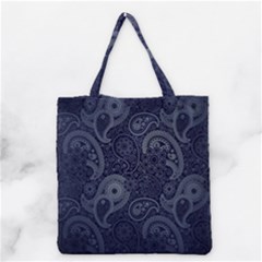Blue Paisley Texture, Blue Paisley Ornament Grocery Tote Bag