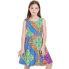 Colorful Floral Ornament, Floral Patterns Kids  Skater Dress