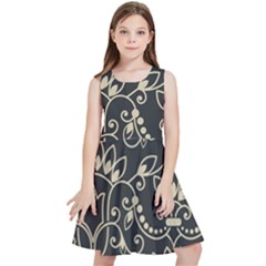 Decorative Ornament Texture, Retro Floral Texture, Vintage Texture, Gray Kids  Skater Dress