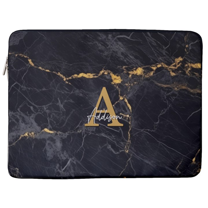 Personalized Name Initial Marble 17  Vertical Laptop Sleeve Case With Pocket