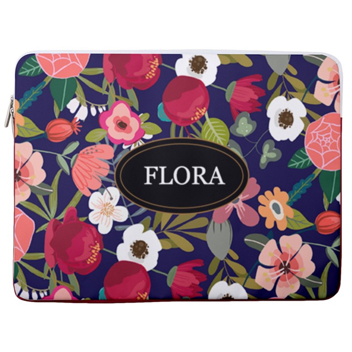 Personalized Floral Name Laptop Sleeve Case with Pocket 17  Vertical Laptop Sleeve Case With Pocket