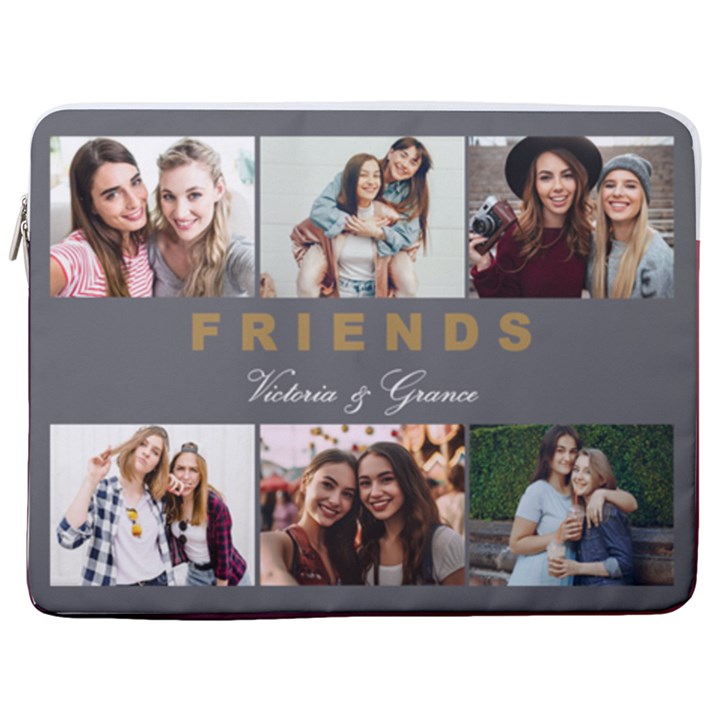 Personalized 6 Photo Friend Name Laptop Sleeve Case with Pocket 17  Vertical Laptop Sleeve Case With Pocket