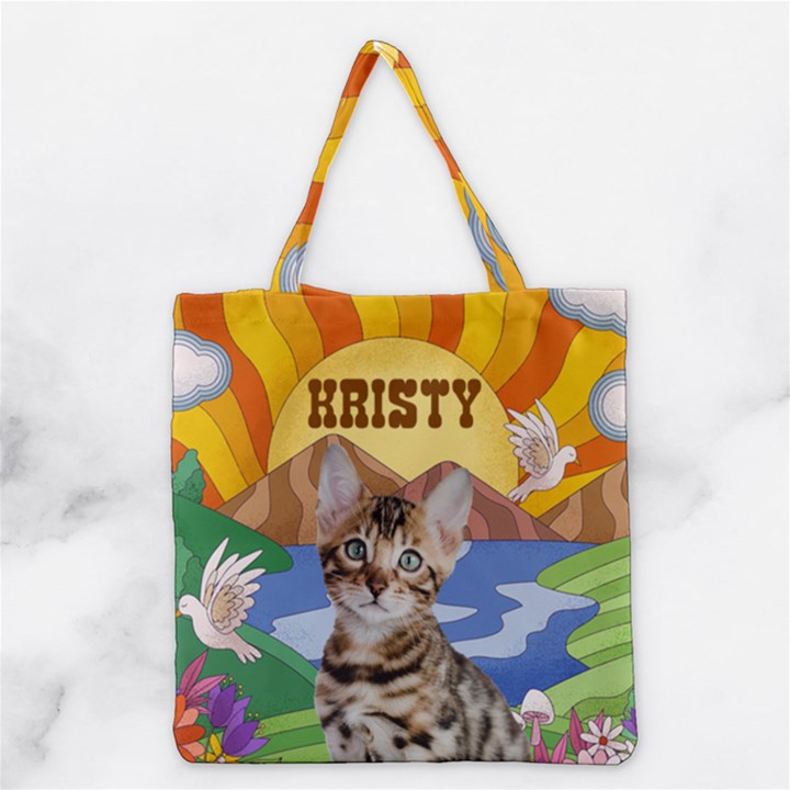 Personalized sychedelic Pet Photo Name Marble Tote Bag Grocery Tote Bag