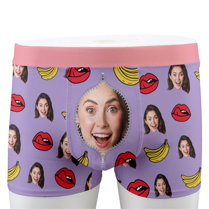 Personalized Photo Many Face Head Zipper Face Kiss Banana Boxer Men s Boxer Briefs