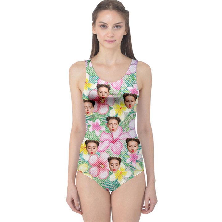Personalized Summer Dot Pattern Photo One Piece Swimsuit One Piece Swimsuit