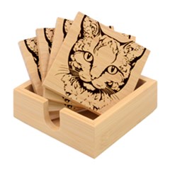Cat - Artistic Paper Cut Bamboo Coaster Set