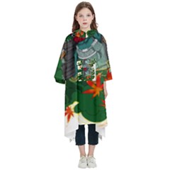Armor Japan Maple Leaves Samurai Mask Cut Kids  Hooded Rain Ponchos