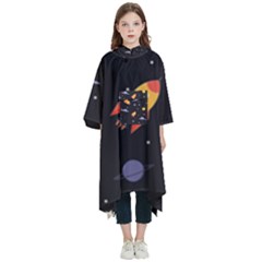Cosmos Rocket Spaceship Ufo Kids  Hooded Rain Ponchos